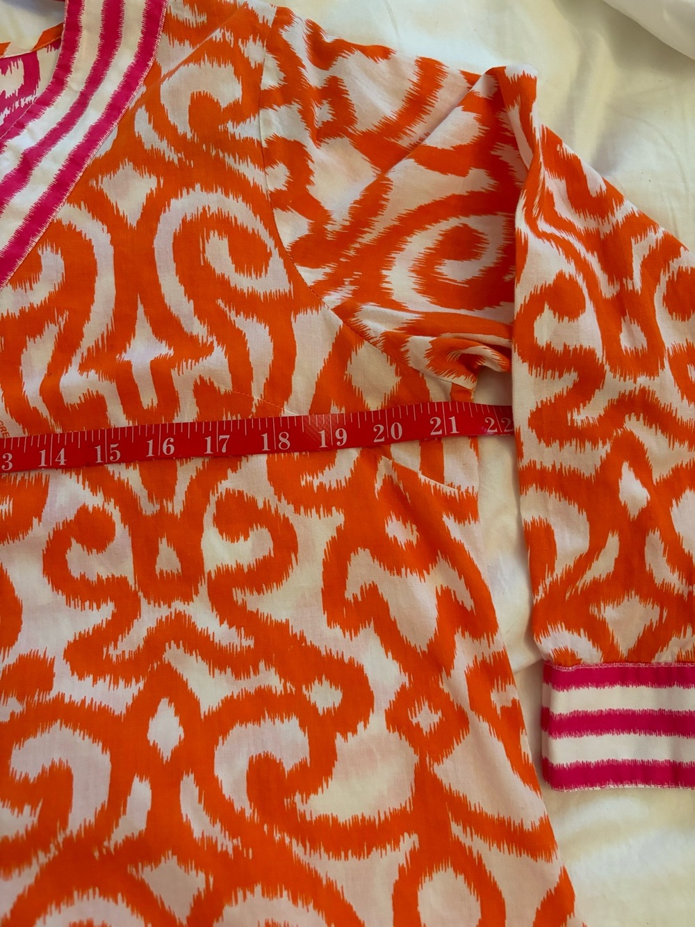 Gretchen Scott Designs 100% Cotton Pink & Orange Ikat V-Neck Tunic Medium - Picture 4 of 6